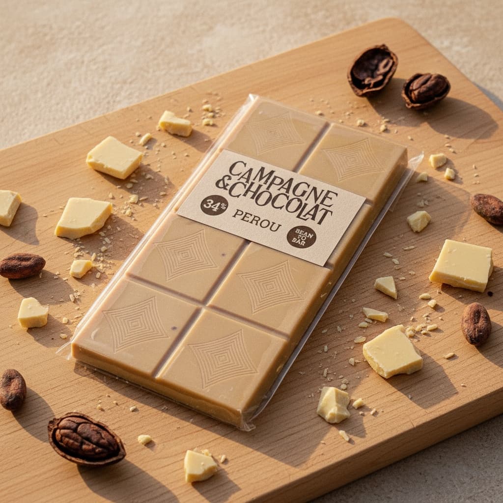Tablettes Chocolat blanc Pérou 34% – Chocolat artisanal Campagne & Chocolat