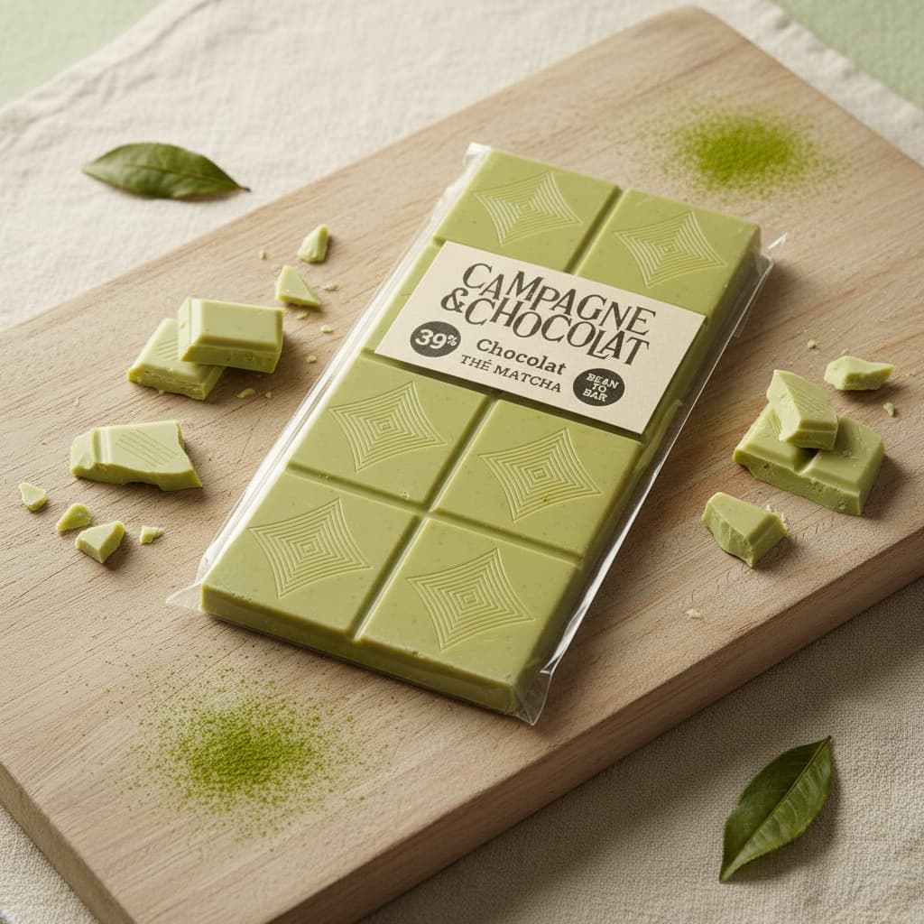 Tablettes Chocolat blanc au thé matcha 39% – Chocolat artisanal Campagne & Chocolat